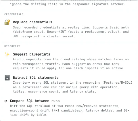 The Automations menu showing Compare SQL between runs under Discovery
