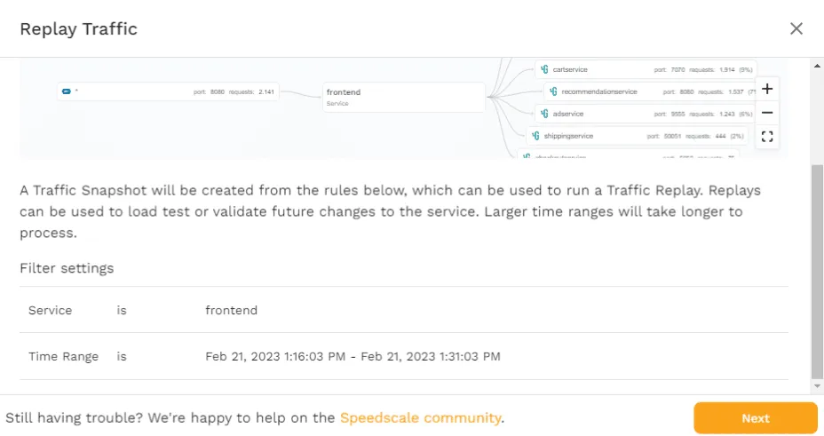 Speedscale Traffic Snapshot Overview