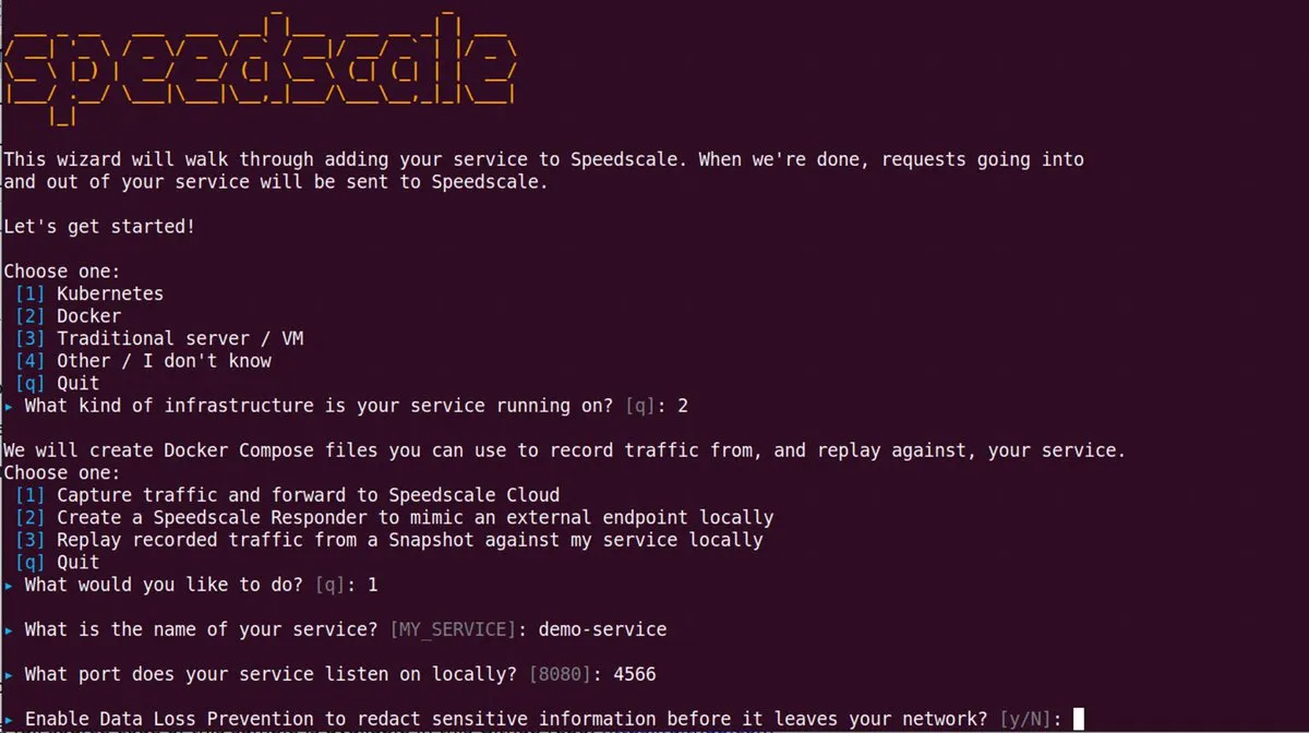 The Speedscale setup wizard