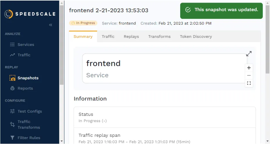 Once you’ve clicked “Save,” you’ll be brought to the snapshot overview.