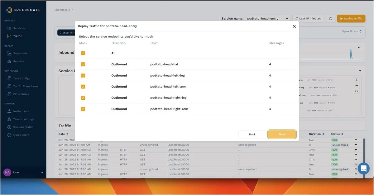 Replaying the captured traffic for test execution is very simple.