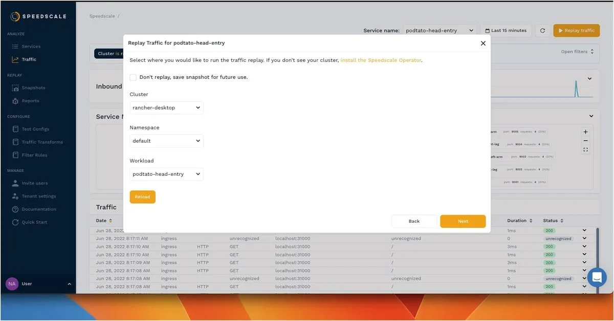 Replaying the captured traffic for test execution is very simple.