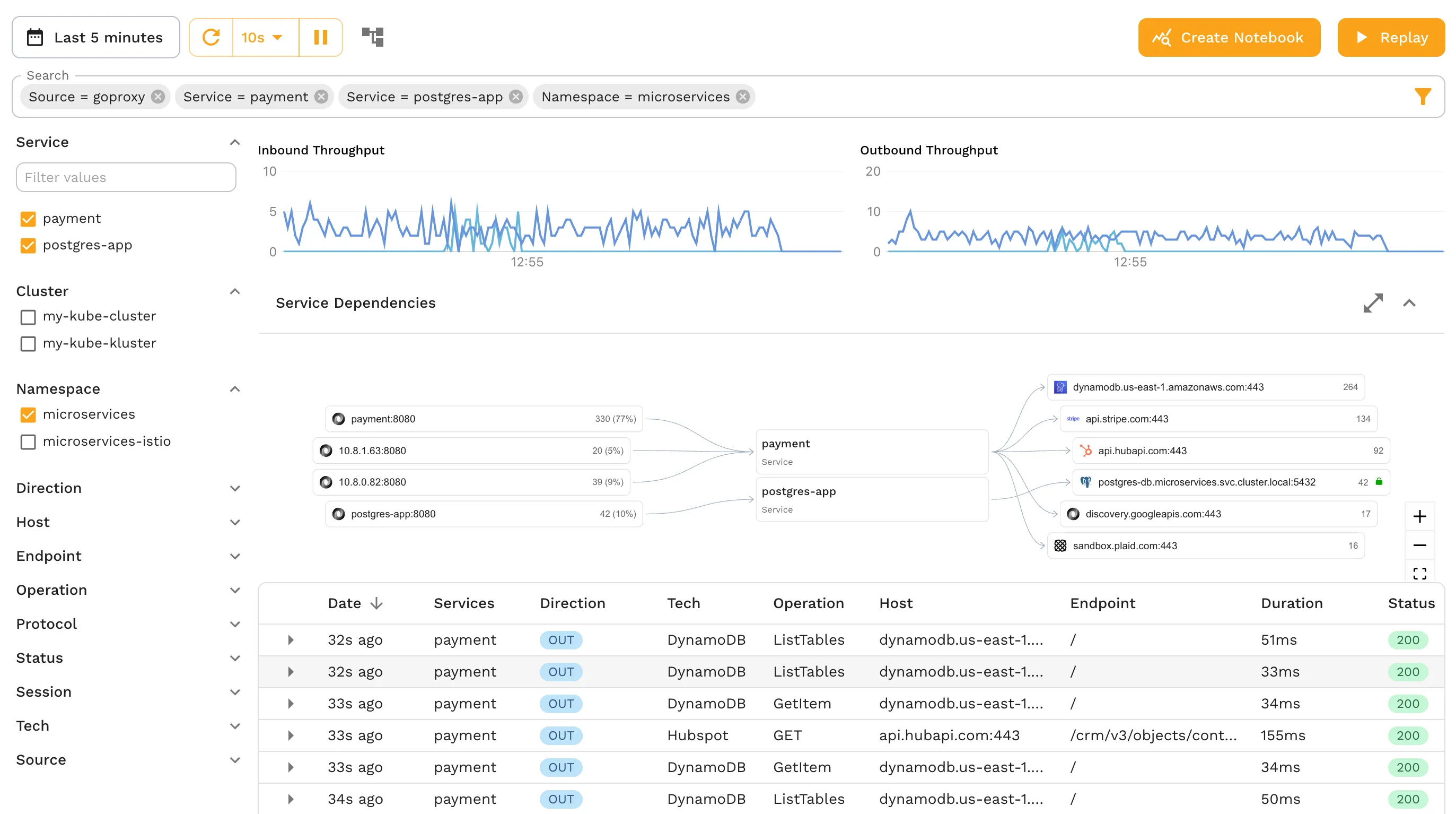 Screenshot of the Speedscale traffic viewer
