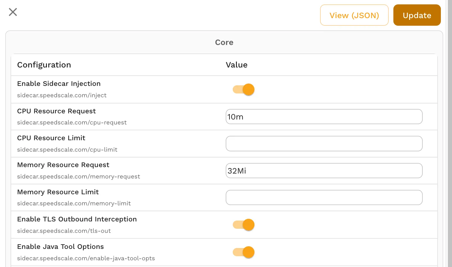 Sidecar configuration dialog
