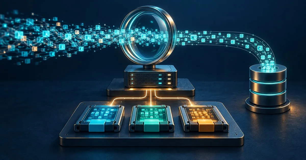 Observed traffic becomes reusable test cartridges beside an application server and database.