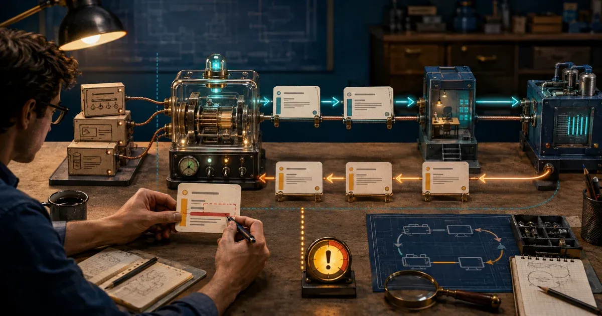 A developer edits a response card while requests and responses travel through a transparent proxy machine between mock boxes and a running application