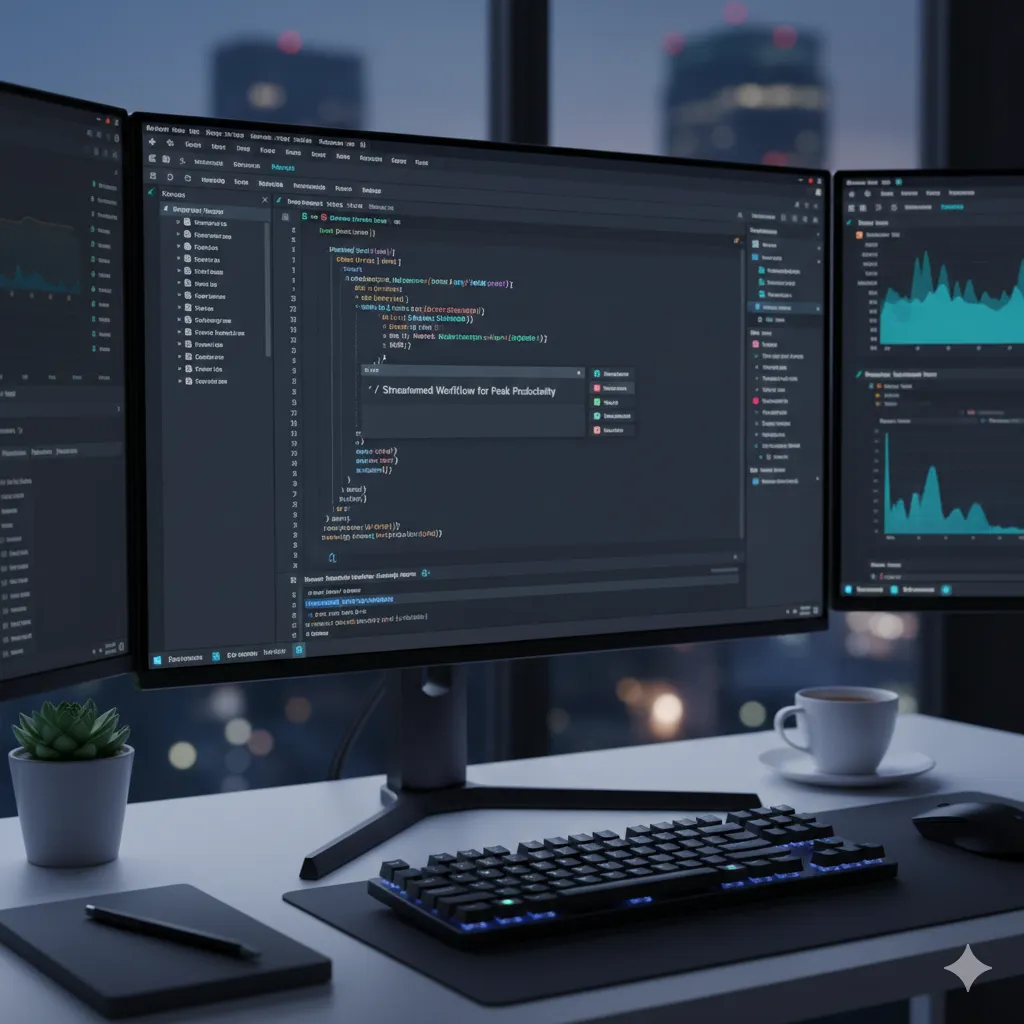 ai image of a computer setup workflow