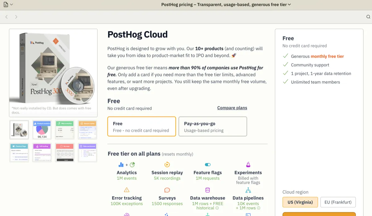 PostHog's generous free tier — distribution built into the product