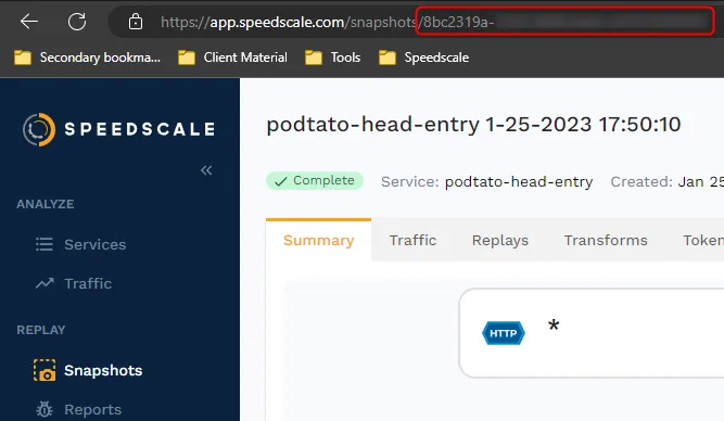 Screenshot showing the snapshot id
