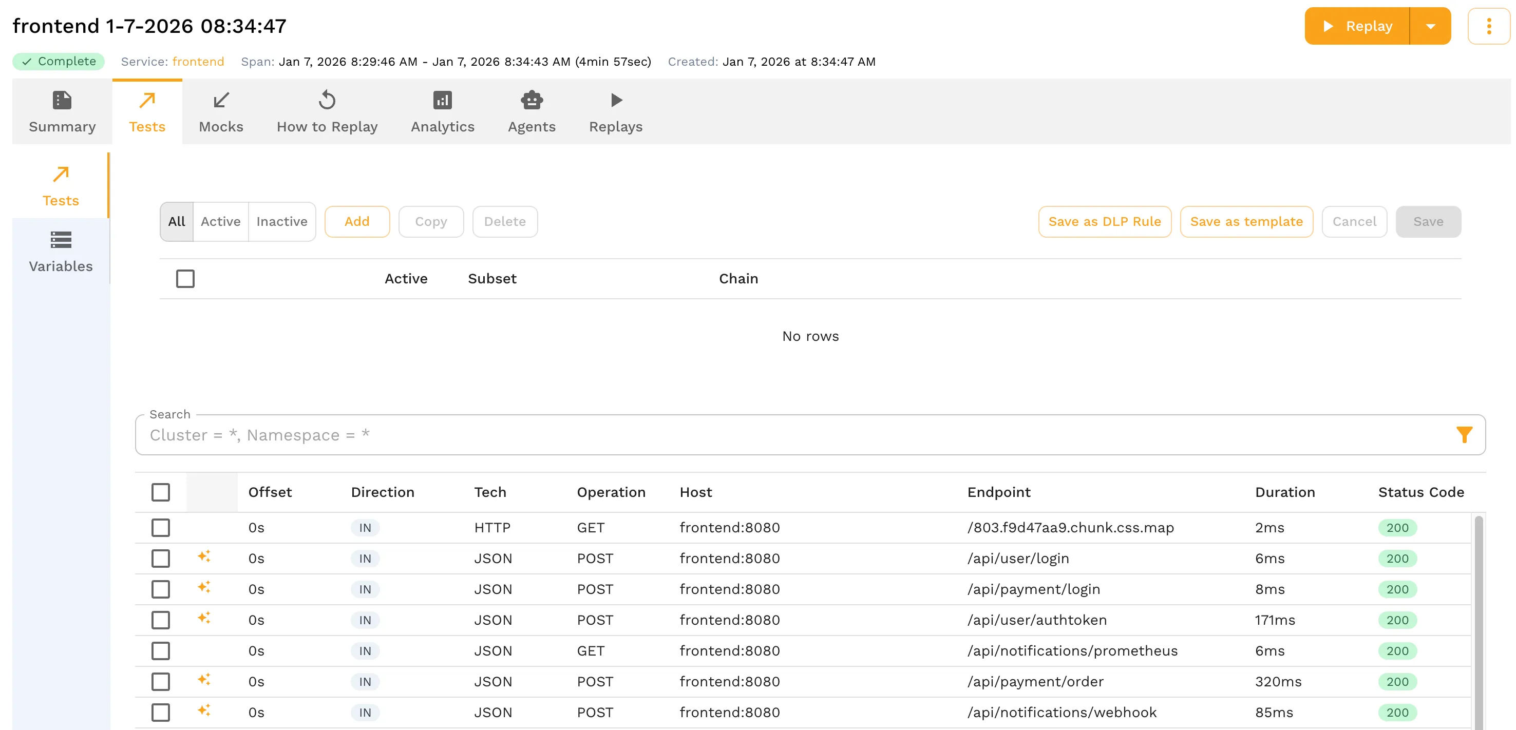 Example snapshot interface