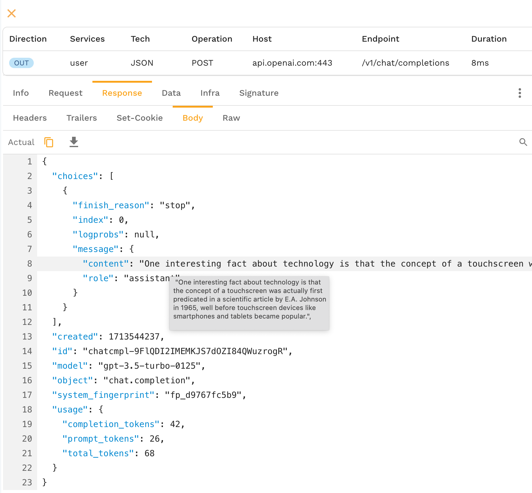 Traffic capture for OpenAI APIs