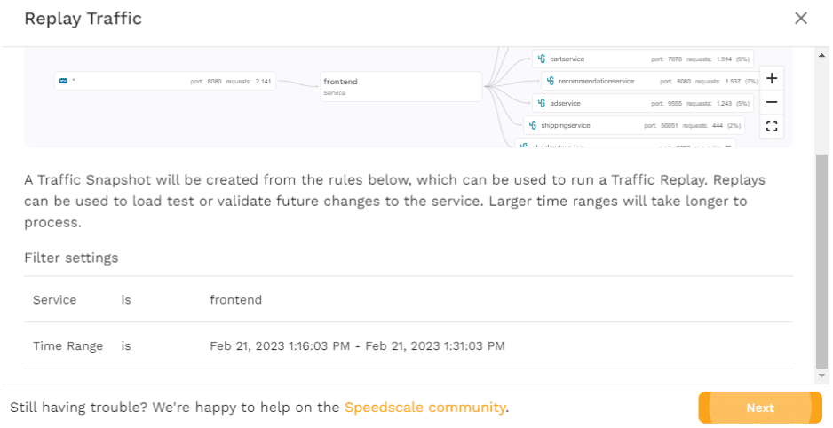 Speedscale Traffic Replay Settings Overview