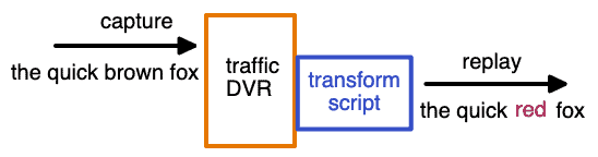 Traffic replay DVR metaphor with manual rewriting