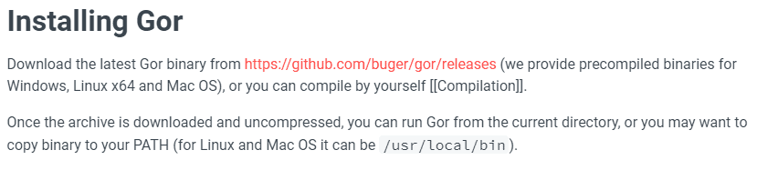 Instructions for installing GoReplay (Gor)