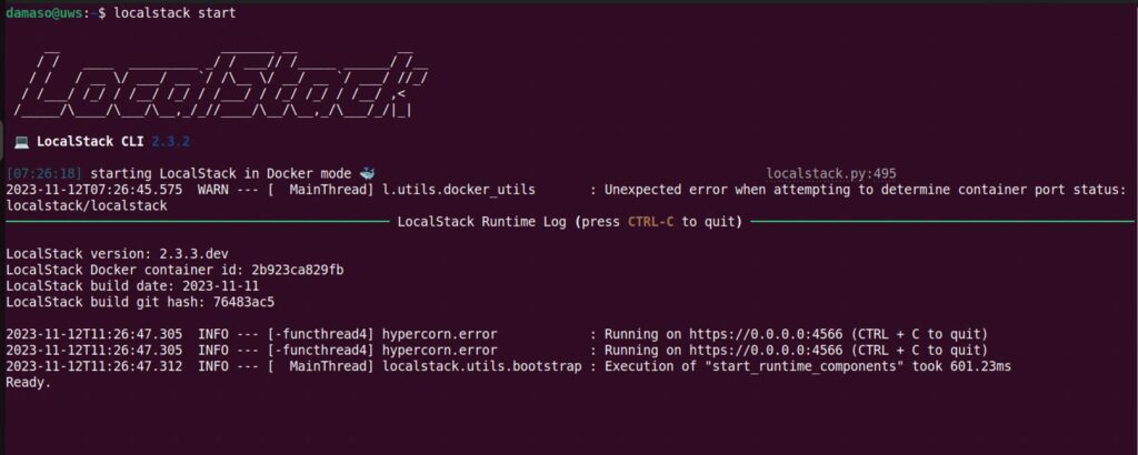 The LocalStack CLI, installed on a user’s local machine