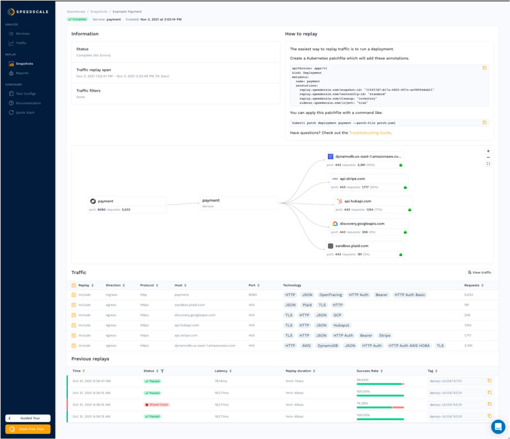 speedscale's dashboard