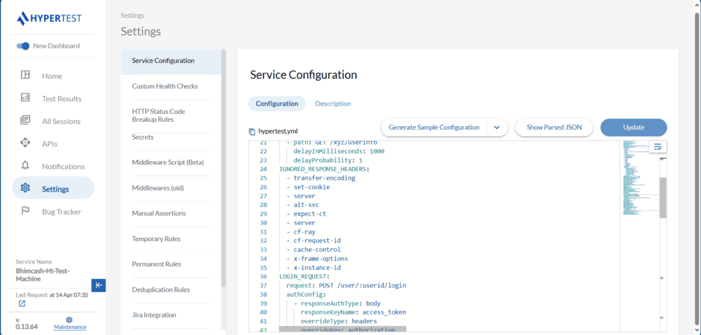 HyperTest configuration file