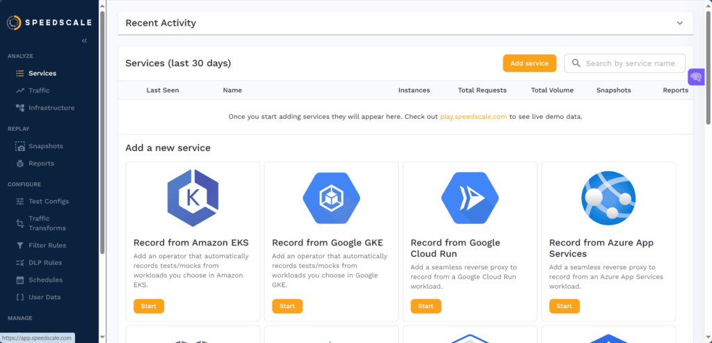 Speedscale dashboard