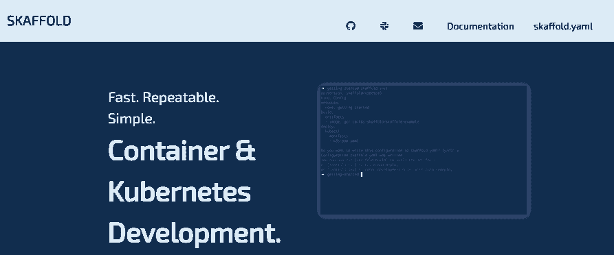 Screenshot of Skaffold's homepage - this is a great tool for a Kubernetes development environment.