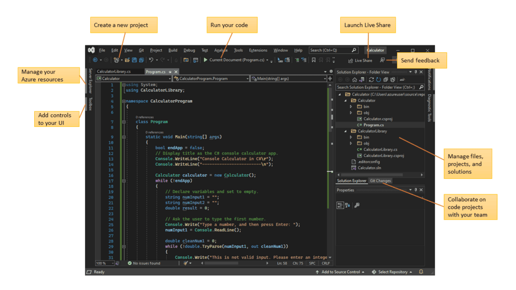 Screenshot showing the Visual Studio integrated development environment with visual cues and tools displayed.