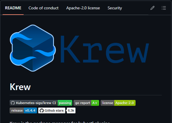 Screenshot of Krew's Github page.