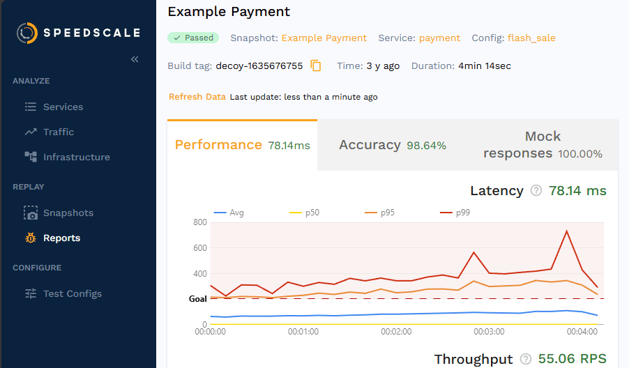 Screenshot of an example Speedscale report.