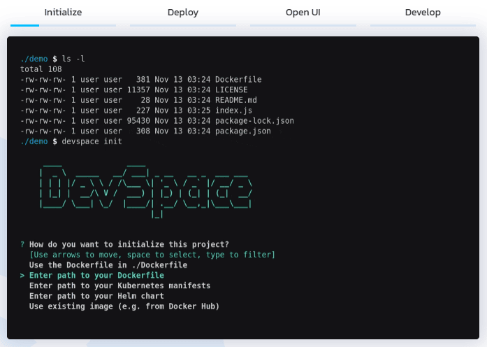 Screenshot of DevSpace homepage.