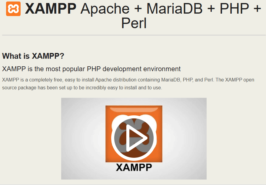 Screenshot showing homepage for XAMPP, a popular local dev environment tool.