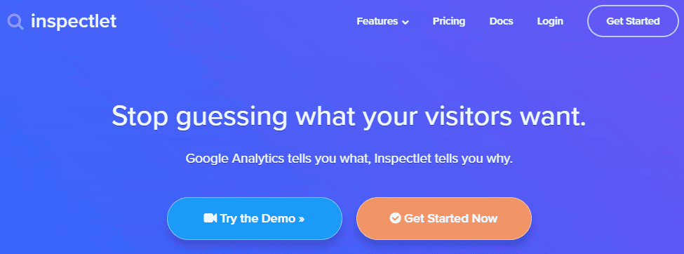 Inspectlet homepage with hero text