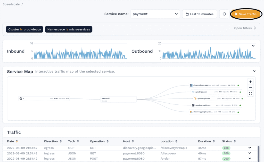 Screenshot of Speedscale's comprehensive and intuitive Developer interface.