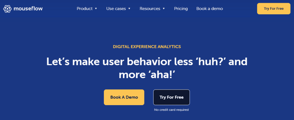 Mouseflow homepage and hero text